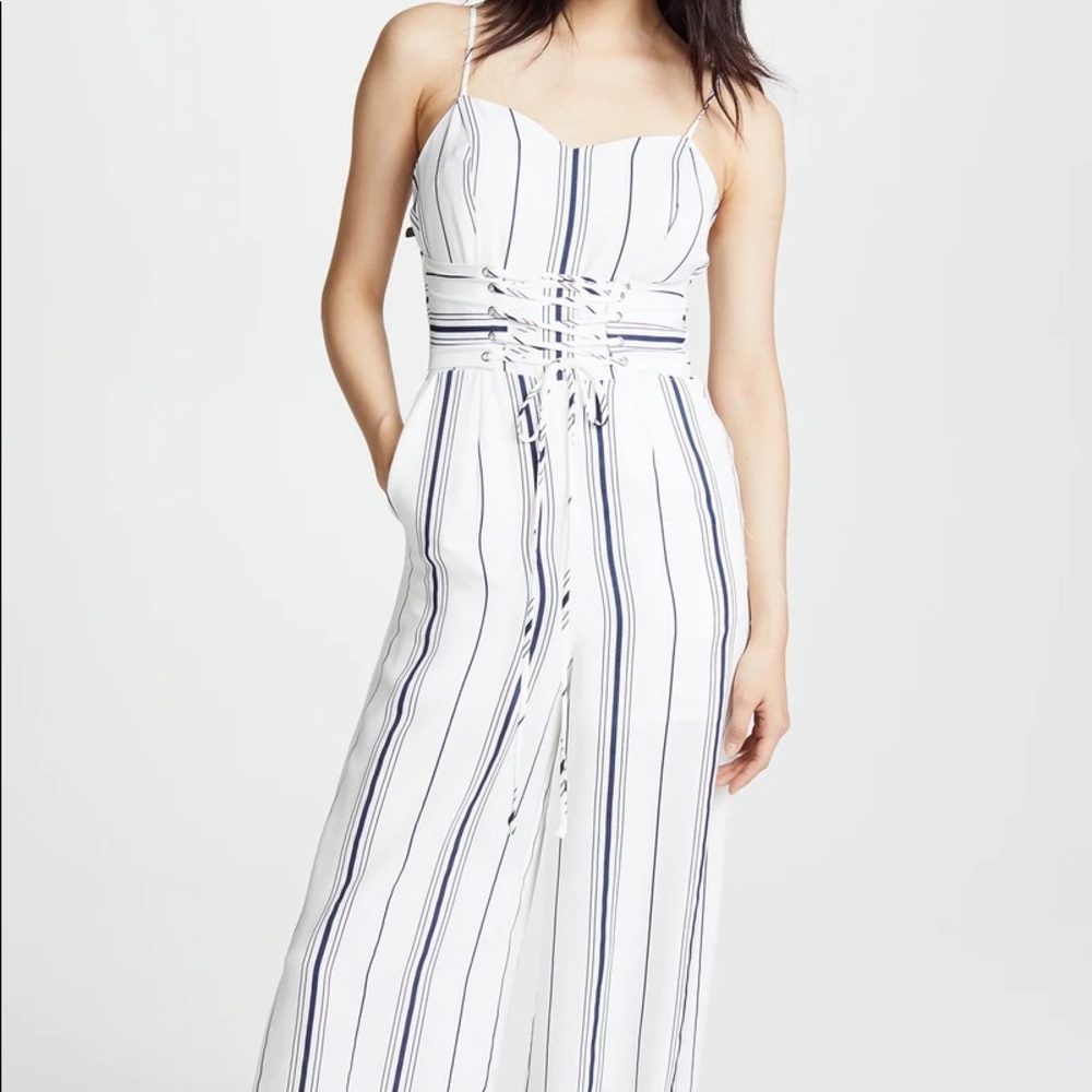 JOA Sleeveless Bustier Jumpsuit Corset Lace Up Waist